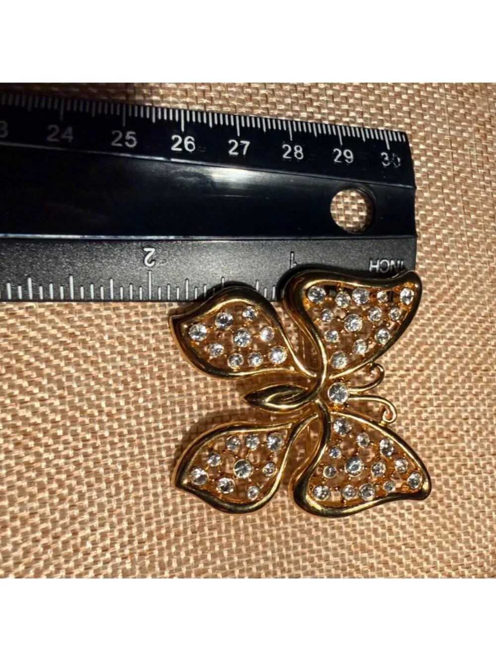 Vintage Monet Butterfly Brooch Gold Tone Rhinestone Openwork Pin Designer Jewelr